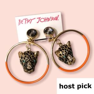 🐆 Leopard Pave Earrings Gold Tone Orange Accents BETSEY JOHNSON